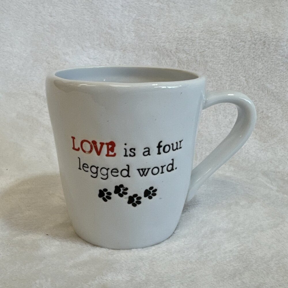 "LOVE Is a four legged word" Coffee Mug Cup Dog Print Paws Canine Pet‎ Puppy K9